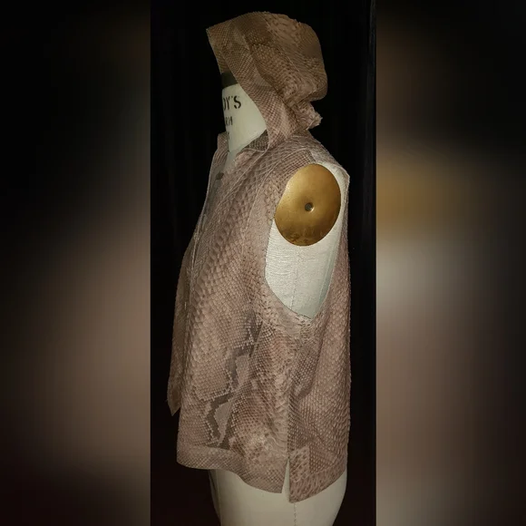 John Anthony genuine python snakeskin reptile neutral tan browns hoodie vest L - Picture 8 of 15